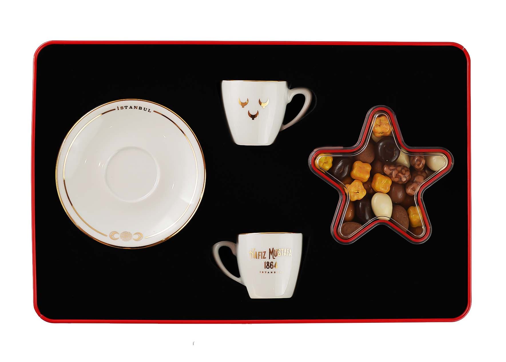 Turkish Coffee Cup Set 2pcs with Star Dragee Box